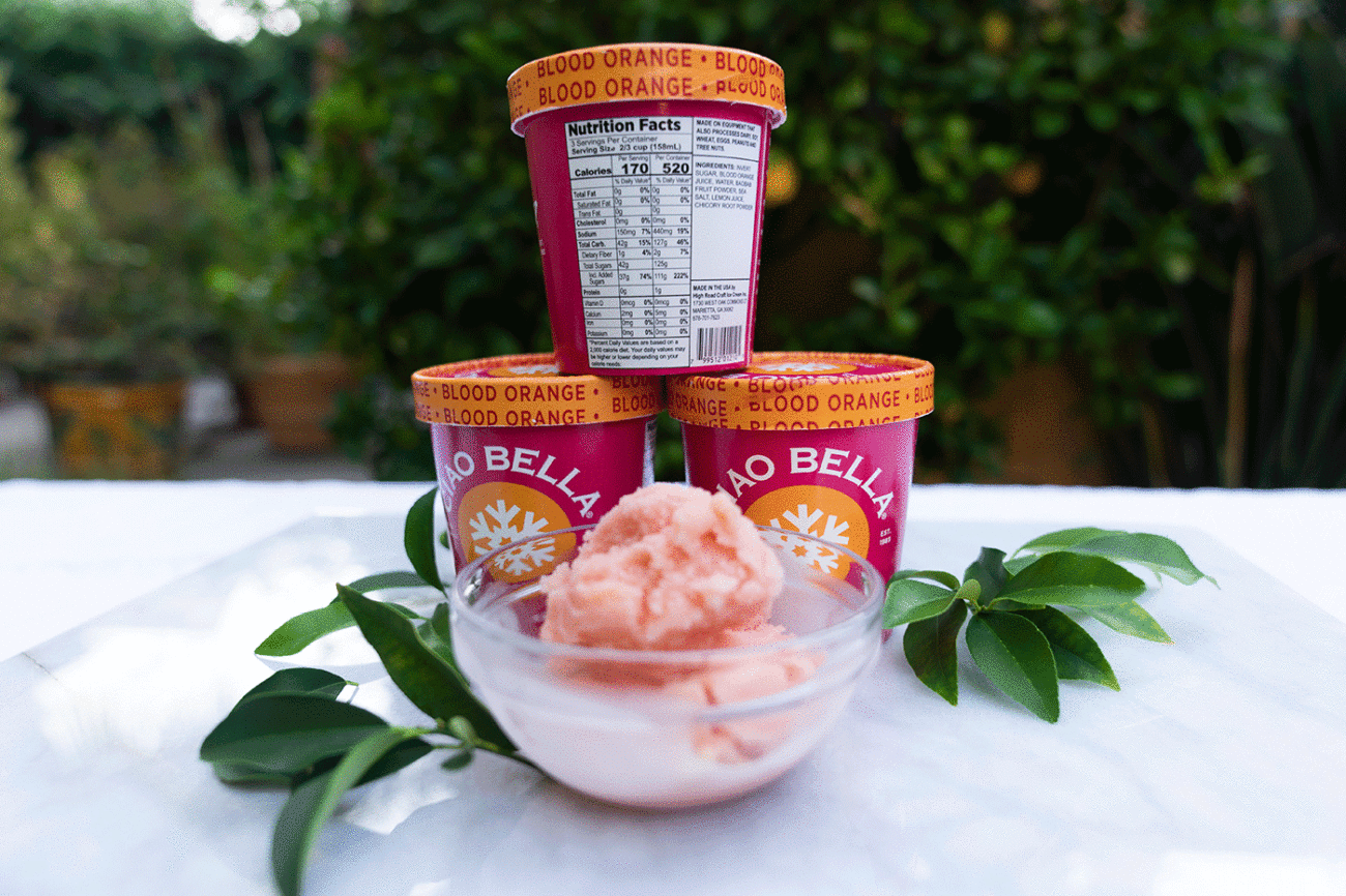 new nutrition facts label on pint of ice cream ciao bella blood orange sorbetto