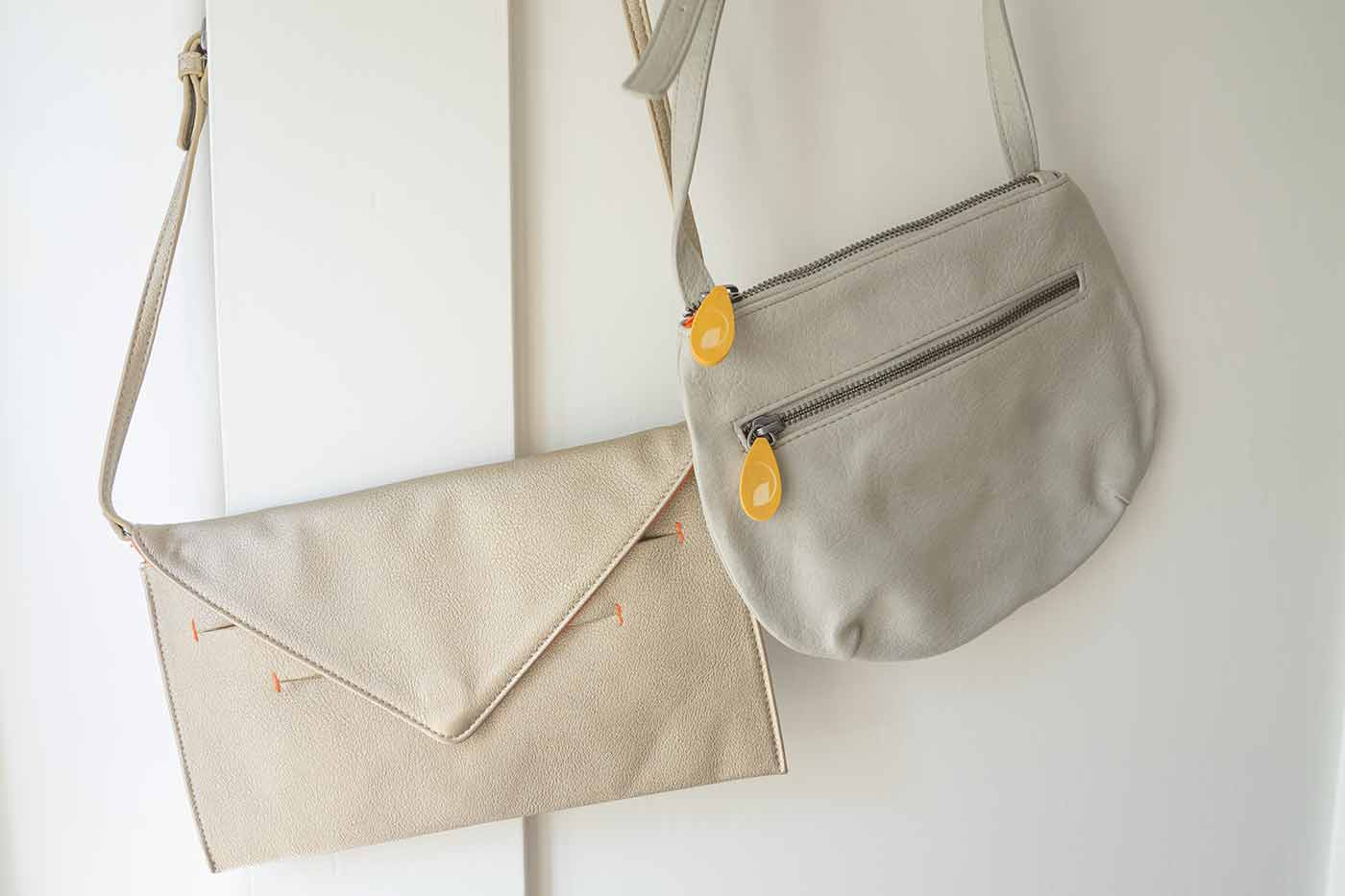 vegan cross body bags in gold and light grey from Canopy Verde