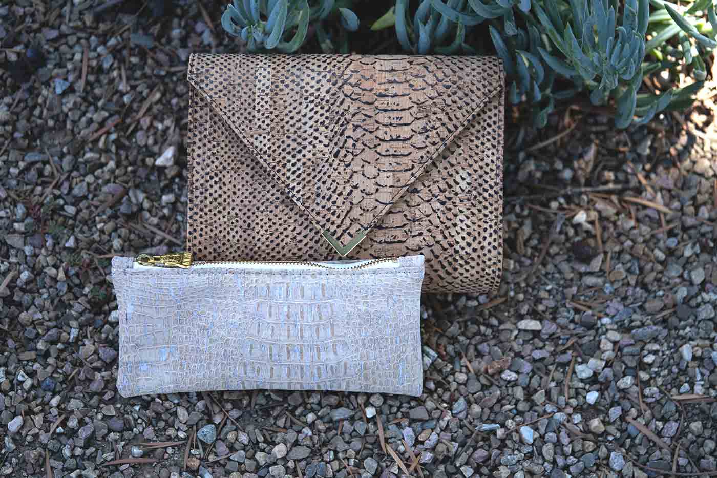 cork crossbody crock embossed bag and crock dyed clutch from Willis Vegan Store