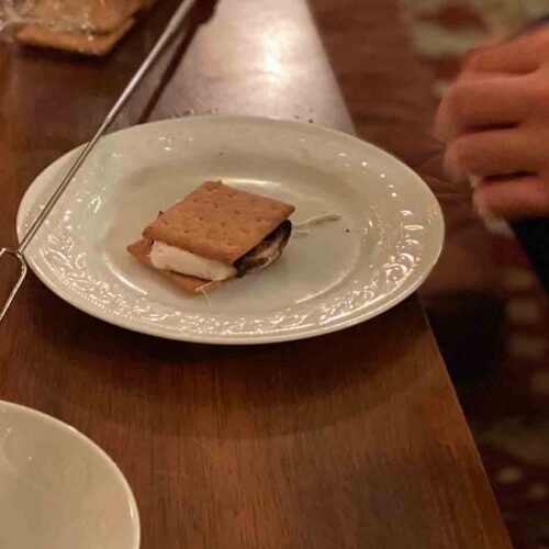 s'more made with tabletop fireplace